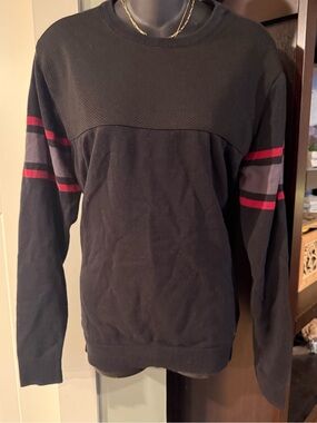 G by Guess Men's Black Crewneck 100% Cotton Sweater with Red Stripe Detail M
